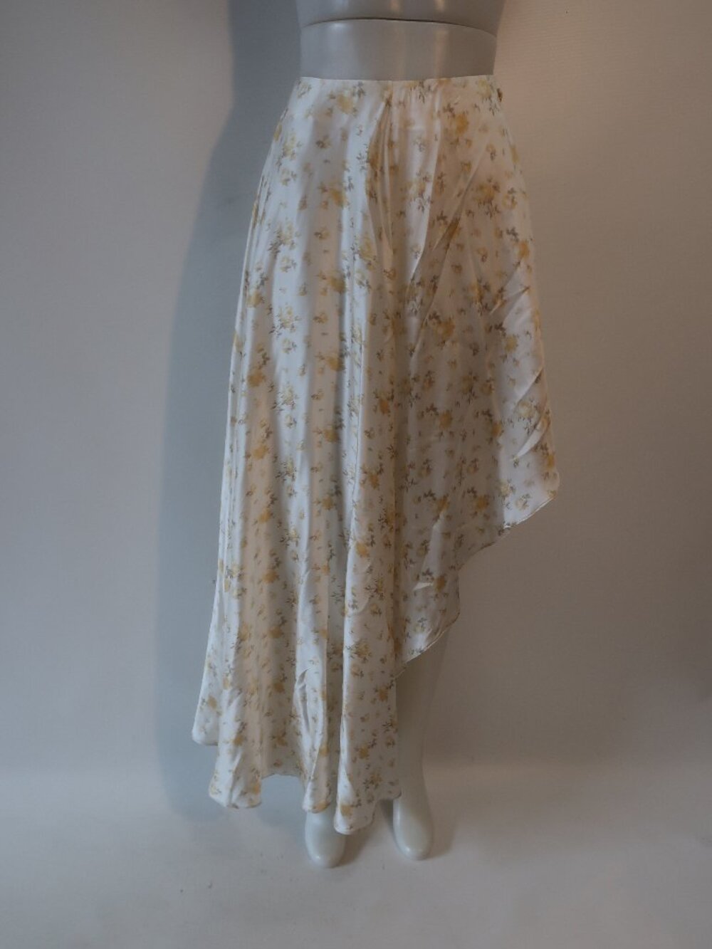 Womens LoveShackFancy Cream Yellow (Item-9) Flora Silk Satin Asymmetric Skirt XS